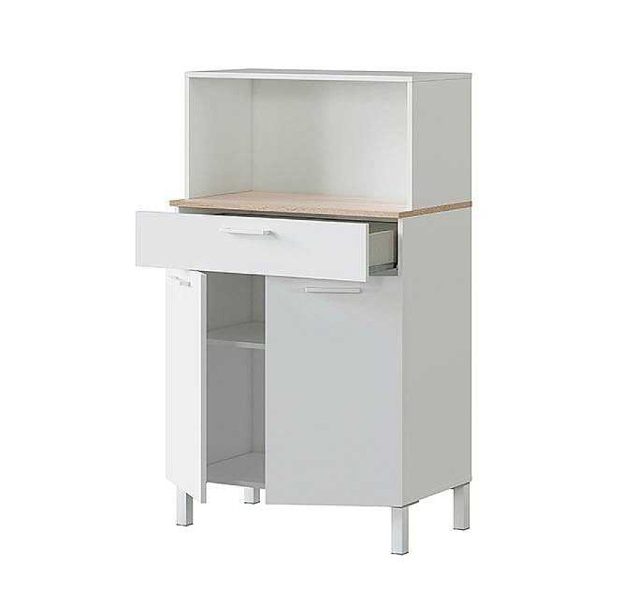 Recibidores Modernos Muebles Bonitos | Mueble Auxiliar De Cocina 2 Puertas Y 1 Caj N Modelo Malta En Color Blanco Y Sonoma