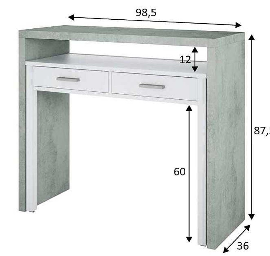 Oficina Muebles Bonitos | Consola Escritorio Modelo Moraira En Color Blanco Y Sonoma