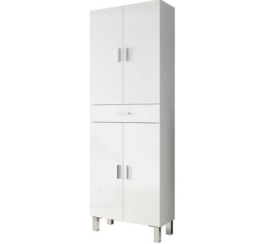 Muebles De Ba O Muebles Bonitos | Columna De Ba O Con 4 Puertas Y 1 Caj N Modelo Veneto En Color Blanco