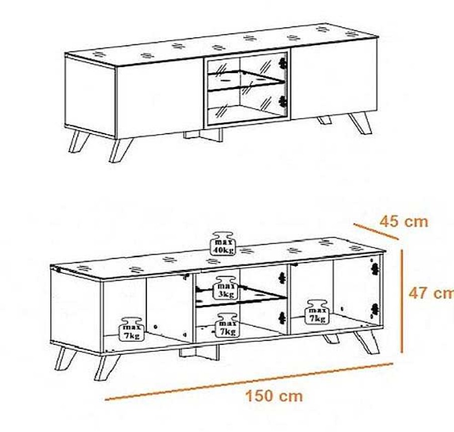 Salones Modernos Muebles Bonitos | Mueble Tv Viena (150X47Cm) Color Roble Wotan Y Negro Con Led