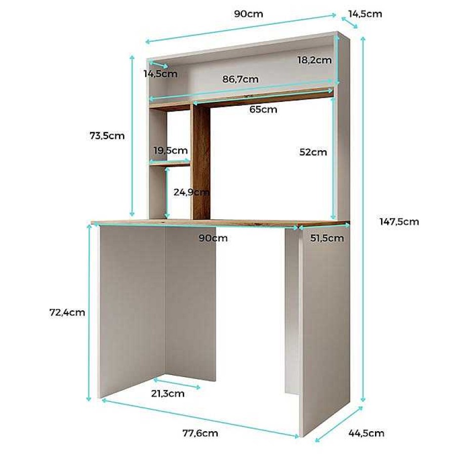 Dormitorios Muebles Bonitos | Escritorio Pixel Con Estanter A (90 Cm) En Color Blanco Y Pino