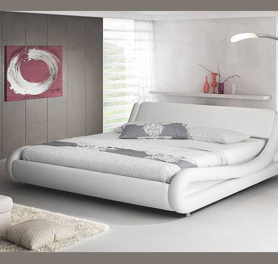 Dormitorios Muebles Bonitos Cama De Dise O Alessia En Color Blanco | Cama De Matrimonio Alessia En Color Blanco (180X200Cm)