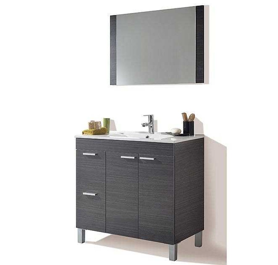 Muebles De Ba O Muebles Bonitos | Mueble De Ba O De 2 Puertas + 2 Cajones + Lavabo + Espejo Modelo Livorno En Color Gris