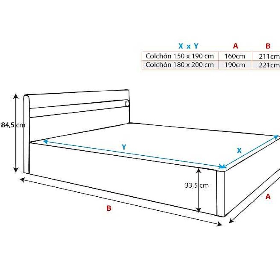 Dormitorios Muebles Bonitos Cama Canap Con M Sica Bahia En Color Negro | Cama De Matrimonio Canap Con M Sica (Subwoofer) Bahia En Color Negro (150X190Cm)