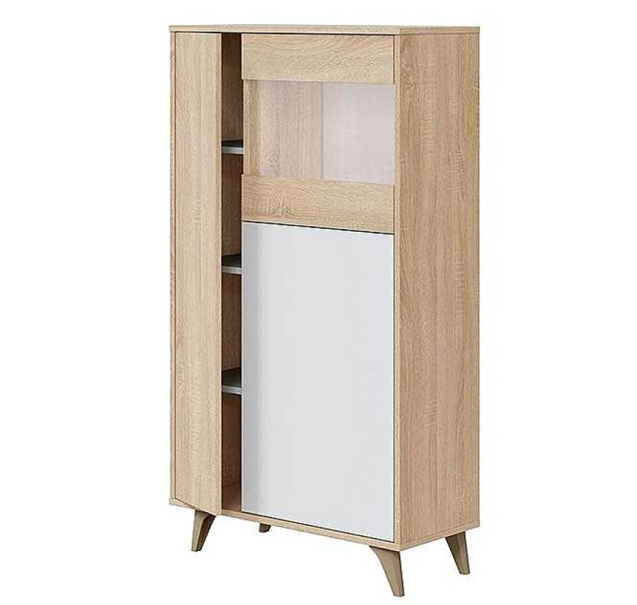 Salones Modernos Muebles Bonitos | Vitrina Con 3 Puertas Modelo Skara En Color Sonoma Y Blanco