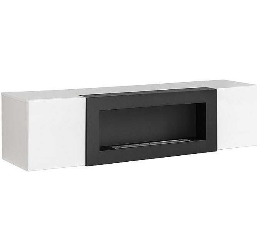 Salones Modernos Muebles Bonitos | Armario Colgante Con Chimenea Modelo Krista Lumbre (160X40Cm) En Blanco