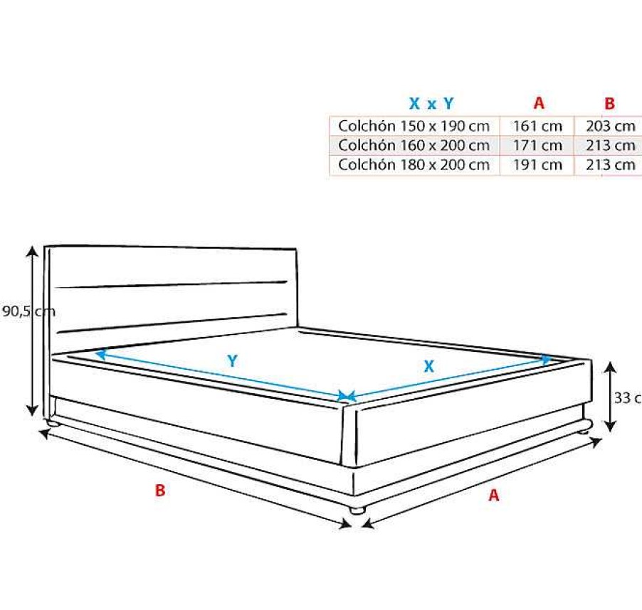 Dormitorios Muebles Bonitos | Cama De Matrimonio Con Canap Nitas En Color Negro (150X190Cm)