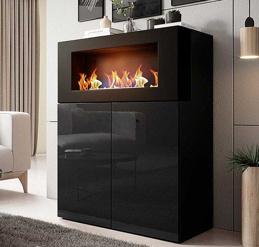 Salones Modernos Muebles Bonitos | Aparador Con Chimenea Erica Negro