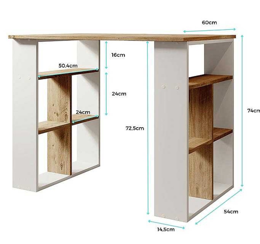 Oficina Muebles Bonitos | Escritorio Modelo Urban Con Estanter As En Sus Patas En Color Blanco Y Pino