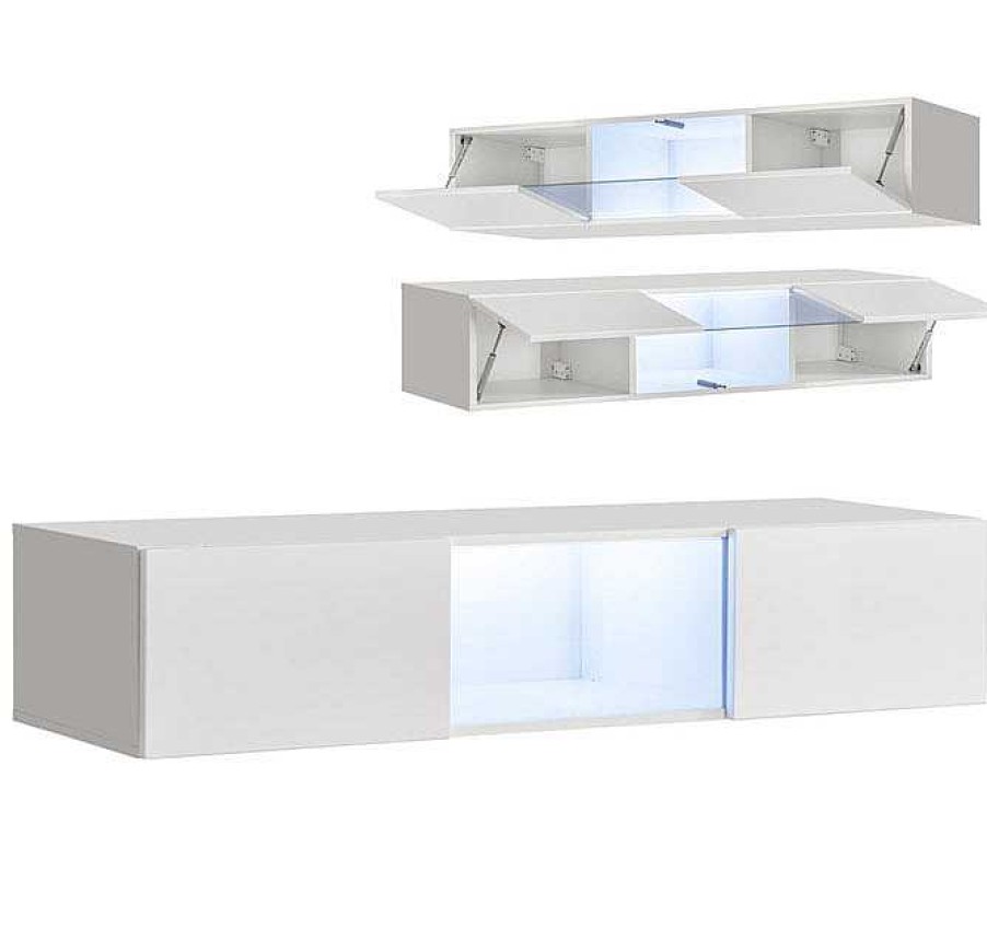 Salones Modernos Muebles Bonitos | Vitrina Colgante Modelo Krista H160Cc (160X30Cm) En Blanco