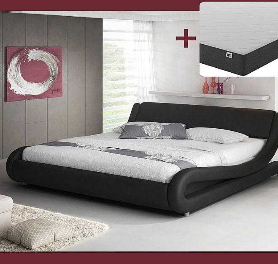 Dormitorios Muebles Bonitos Cama Alessia Negro Con Colch N | Cama De Matrimonio Alessia Color Negro (180X200Cm) Con Colch N Texas