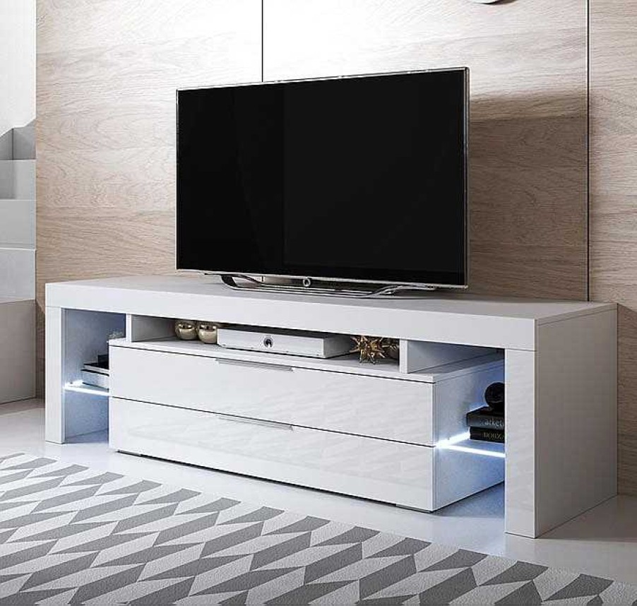 Salones Modernos Muebles Bonitos | Mueble Tv Modelo Selma (160X53Cm) Color Blanco Con Led Rgb