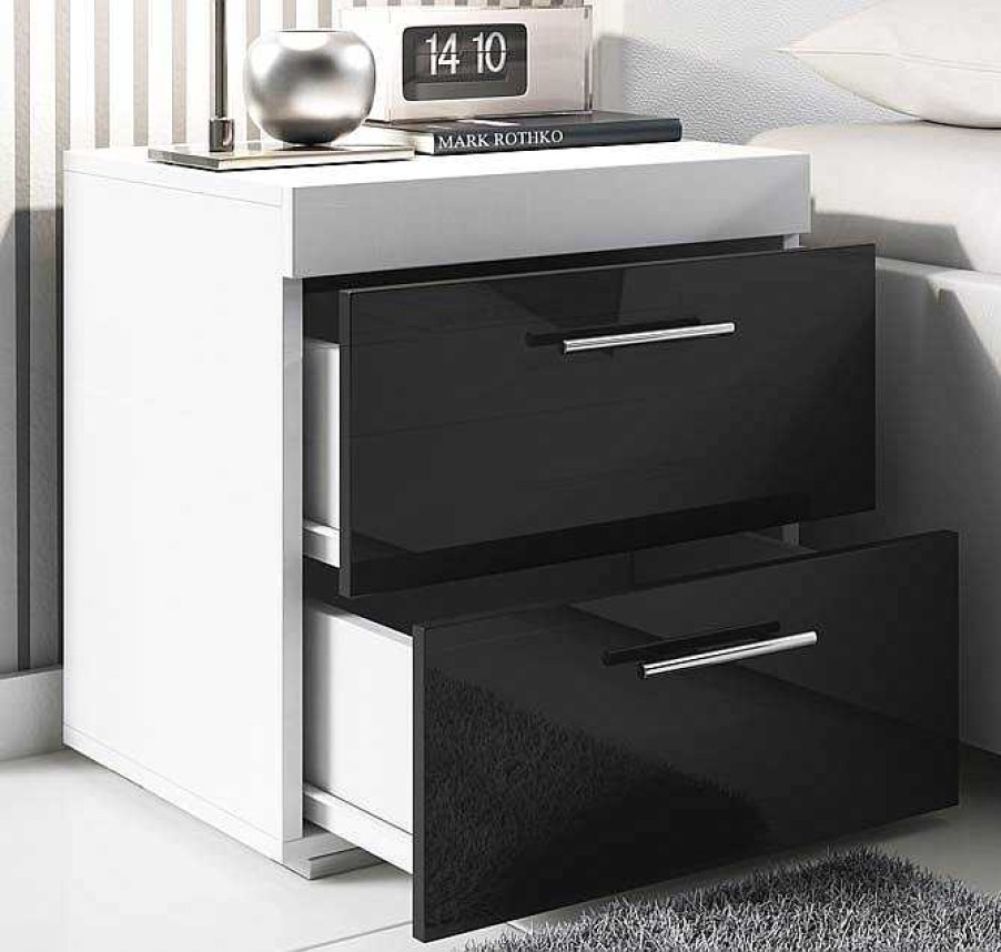 Dormitorios Muebles Bonitos | Mesita De Noche Ciro Blanco Y Negro