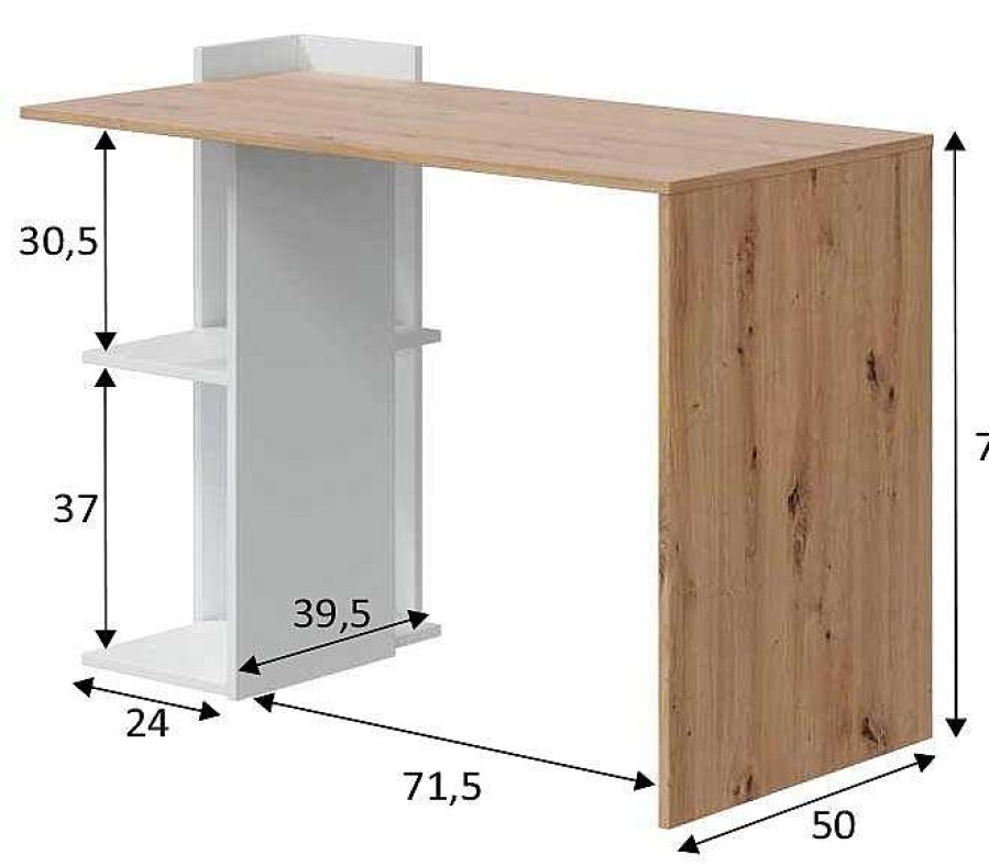 Oficina Muebles Bonitos | Mesa De Escritorio Modelo Taibilla En Color Roble Y Blanco