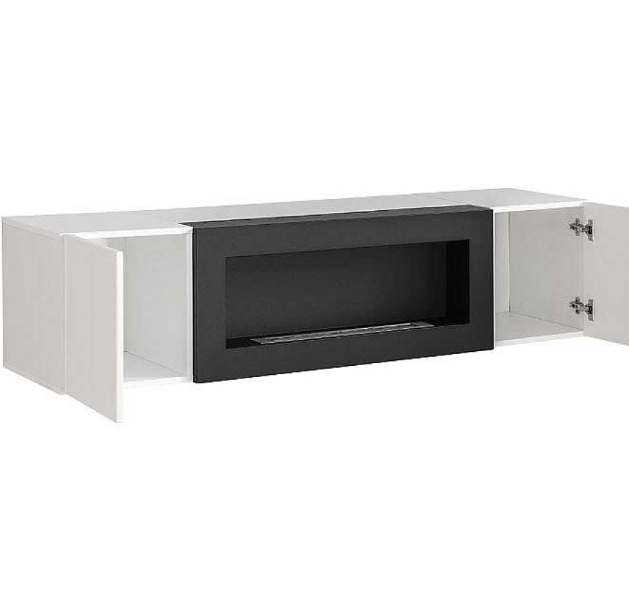 Salones Modernos Muebles Bonitos | Armario Colgante Con Chimenea Modelo Krista Lumbre (160X40Cm) En Blanco Y Negro