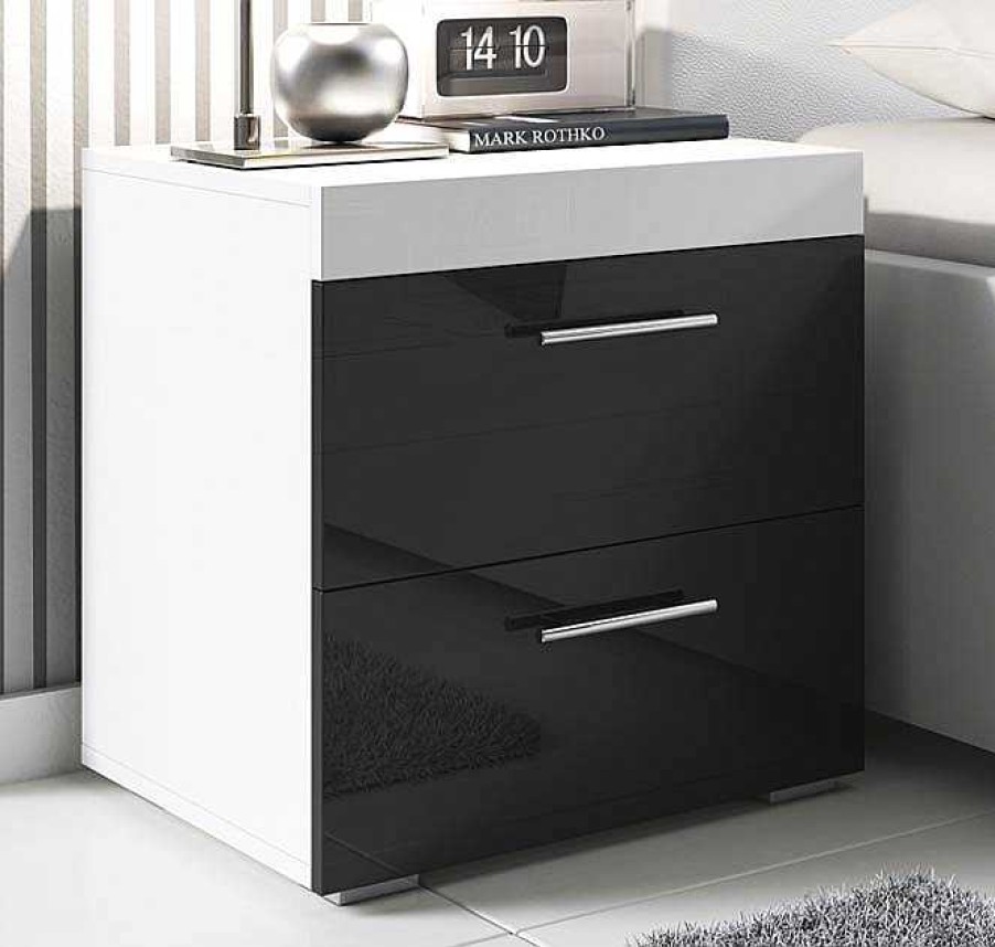 Dormitorios Muebles Bonitos | Mesita De Noche Ciro Blanco Y Negro