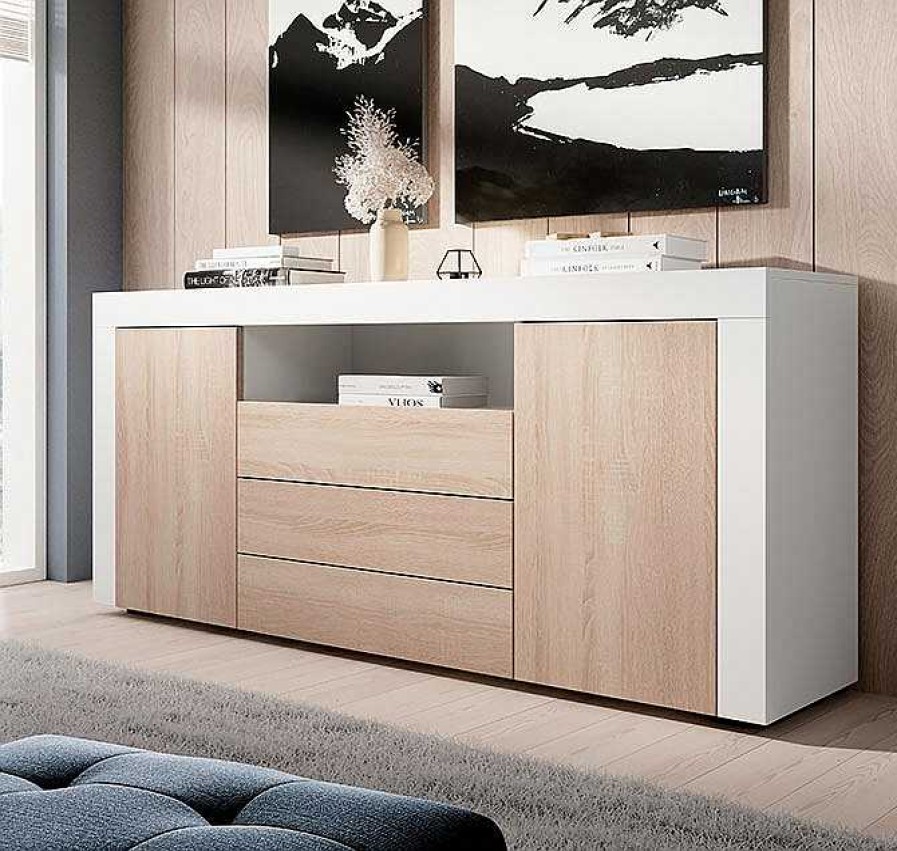 Salones Modernos Muebles Bonitos | Aparador Modelo Yukon Color Blanco Y Sonoma Plus