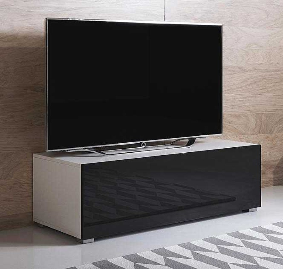 Salones Modernos Muebles Bonitos | Mueble Tv Modelo Luke H1 (100X32Cm) Color Blanco Y Negro Con Patas Est Ndar