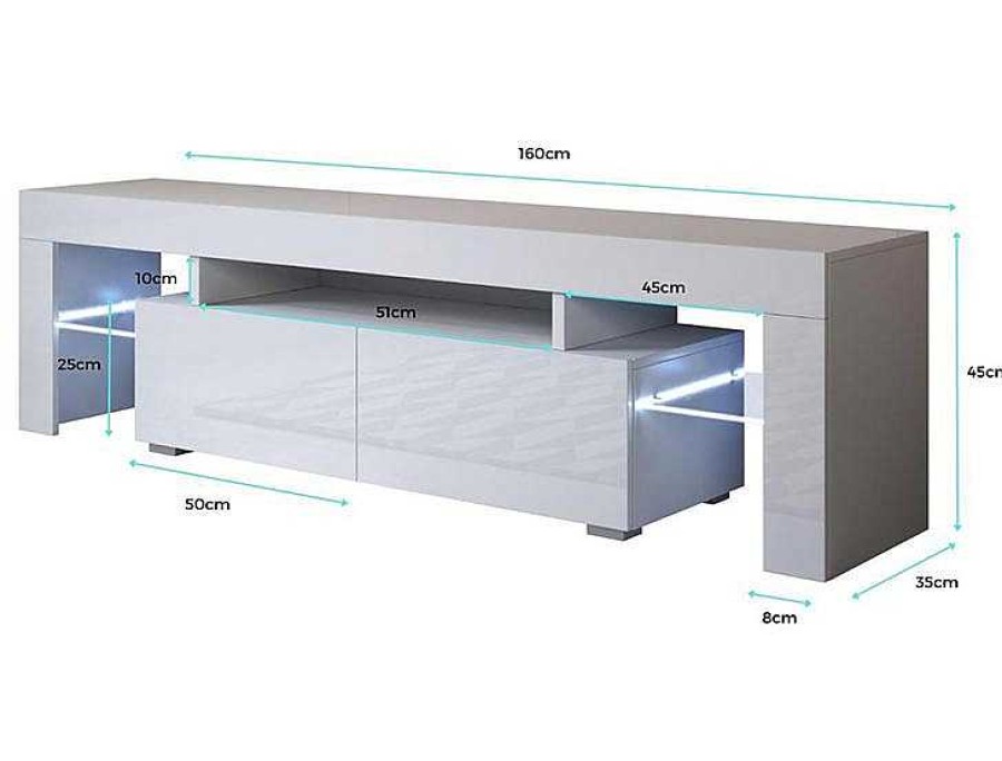 Salones Modernos Muebles Bonitos | Mueble Tv Modelo Unai (160X45Cm) Color Blanco Con Led Rgb