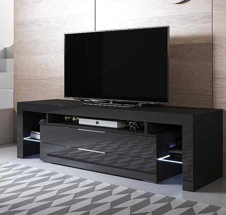 Salones Modernos Muebles Bonitos | Mueble Tv Modelo Selma (160X53Cm) Color Negro Con Led Rgb