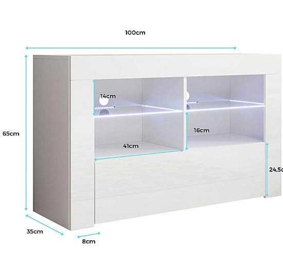 Salones Modernos Muebles Bonitos | Mueble Tv Modelo Lilian (100X65Cm) Color Blanco Con Led