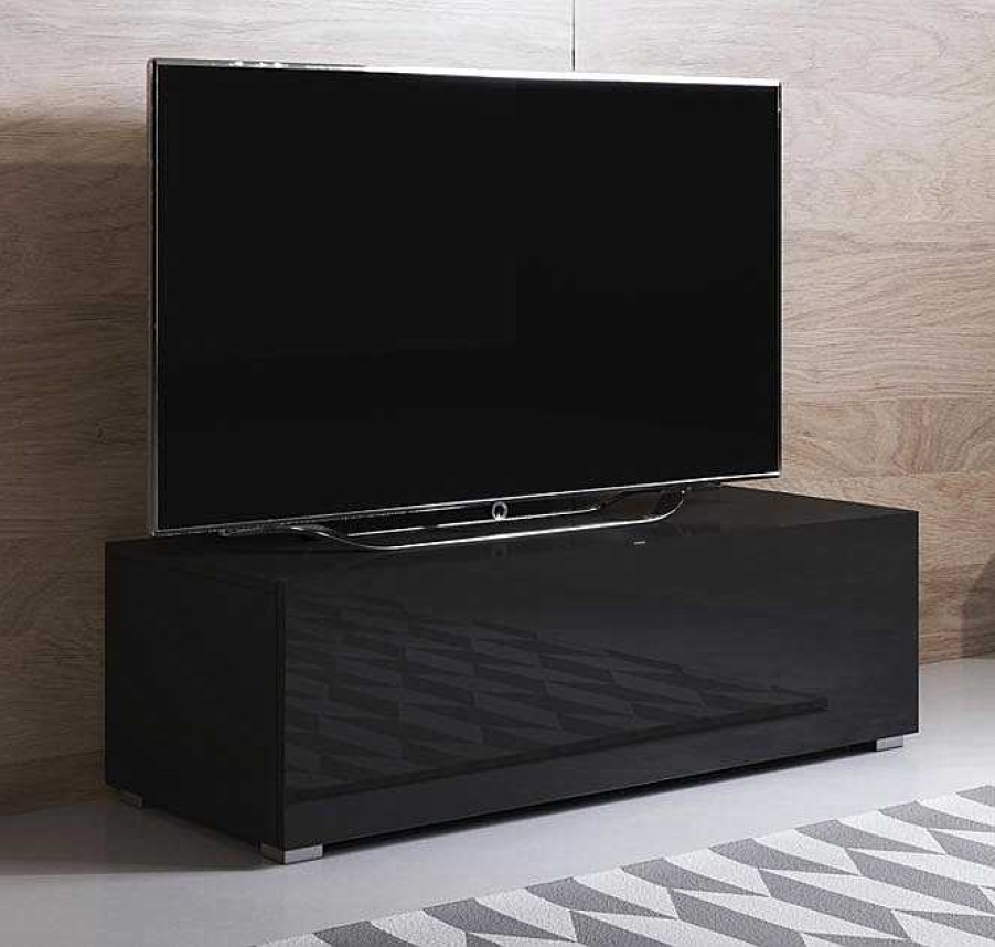 Salones Modernos Muebles Bonitos | Mueble Tv Modelo Luke H1 (100X32Cm) Color Negro Con Patas Est Ndar