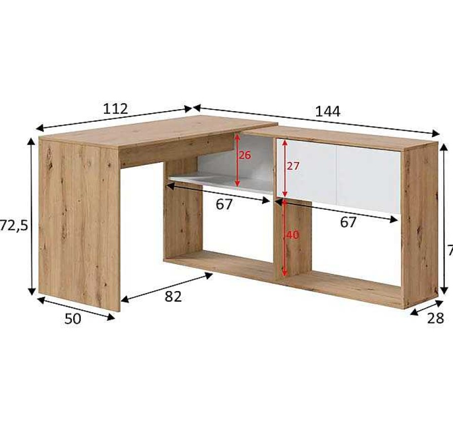 Oficina Muebles Bonitos | Mesa De Estudio Con Estante Modelo Nerpio En Color Roble Y Blanco