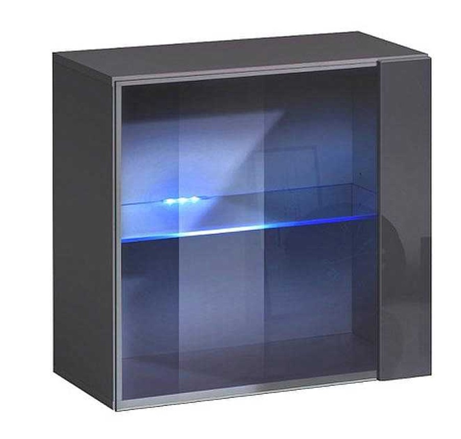 Salones Modernos Muebles Bonitos | Vitrina Colgante Modelo Berit Ld 60X60 En Color Gris Con Led