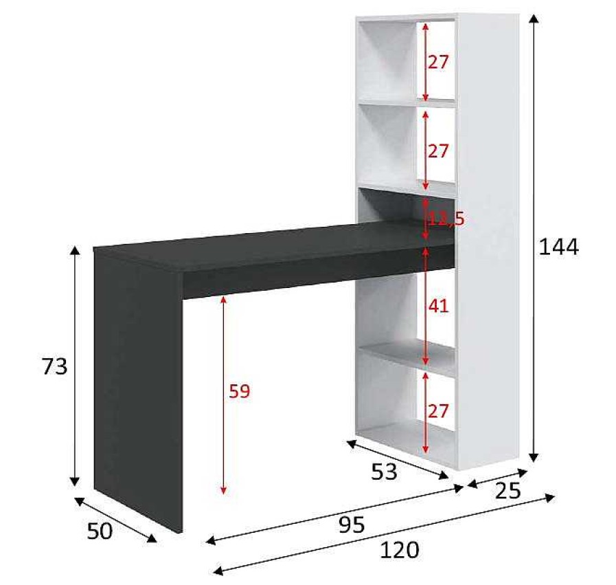 Oficina Muebles Bonitos | Escritorio Y Estanter A Modelo Gustav En Color Blanco Y Gris Antracita