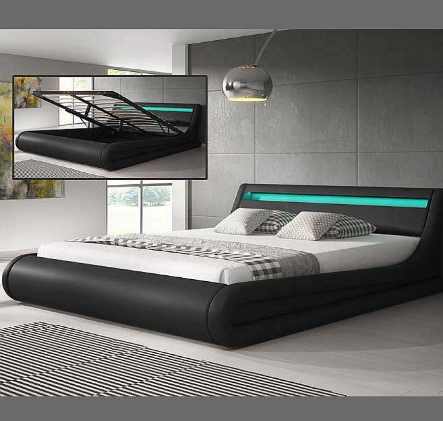 Dormitorios Muebles Bonitos Cama Canap Parisina En Color Negro | Cama De Matrimonio Con Canap Parisina En Color Negro (180X200Cm)