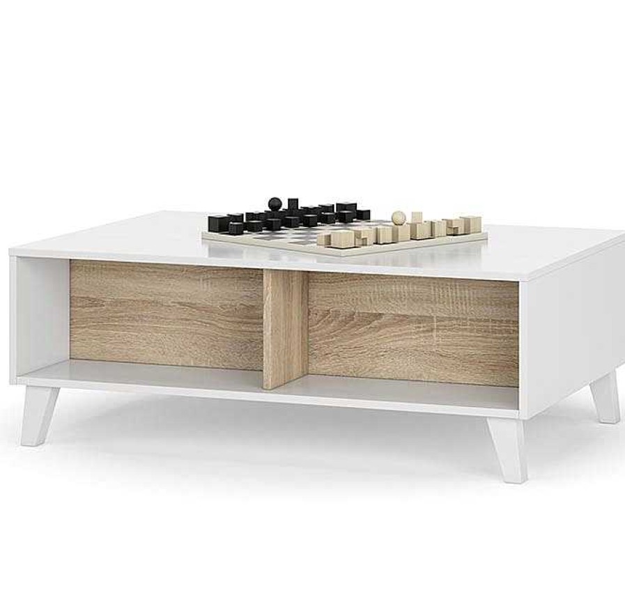 Salones Modernos Muebles Bonitos | Mesa De Centro Elevable Modelo Tampere En Color Blanco Y Sonoma