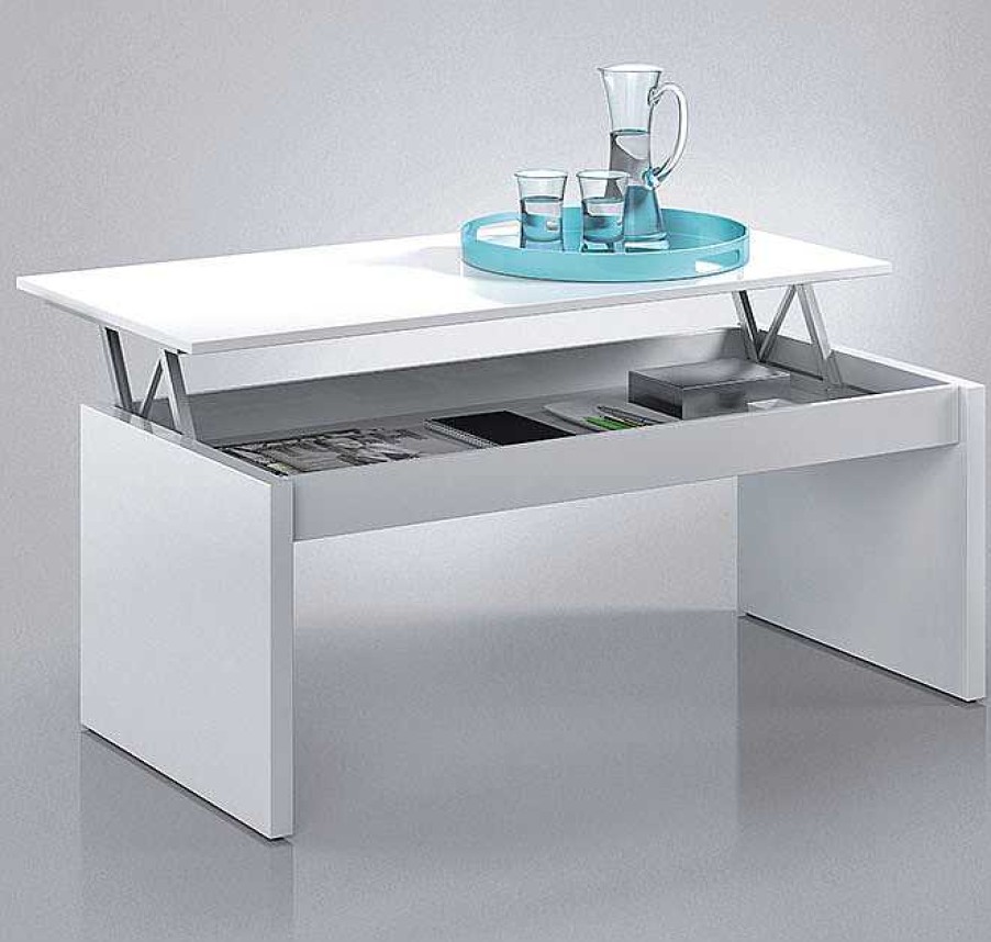 Salones Modernos Muebles Bonitos | Mesa De Centro Elevable Modelo Albaida En Color Blanco Brillo