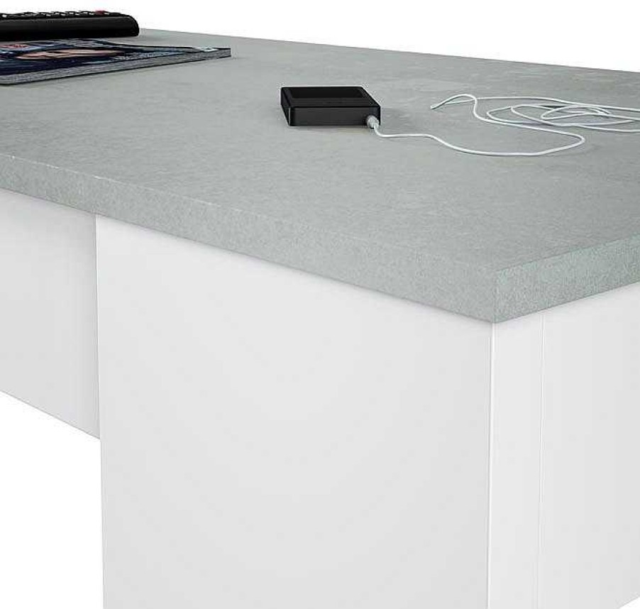 Salones Modernos Muebles Bonitos | Mesa De Centro Elevable Modelo Cocentaina En Color Blanco Y Gris Cemento