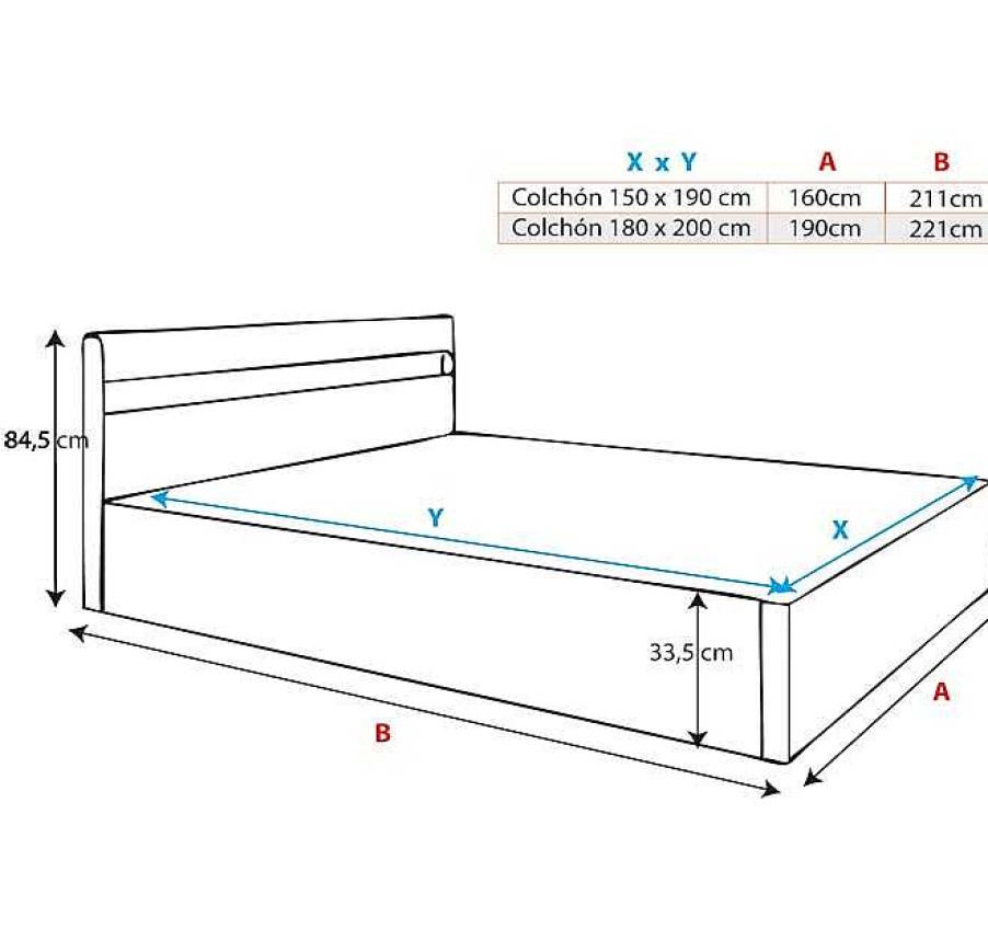 Dormitorios Muebles Bonitos Cama Canap Con M Sica Bahia En Color Negro | Cama De Matrimonio Canap Con M Sica (Subwoofer) Bahia En Color Negro (180X200Cm)