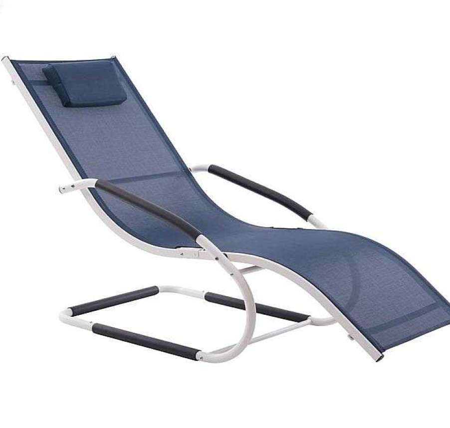 Muebles De Jard N Muebles Bonitos | Wave Chaise Longue - Aluminum - Navy On Matte White