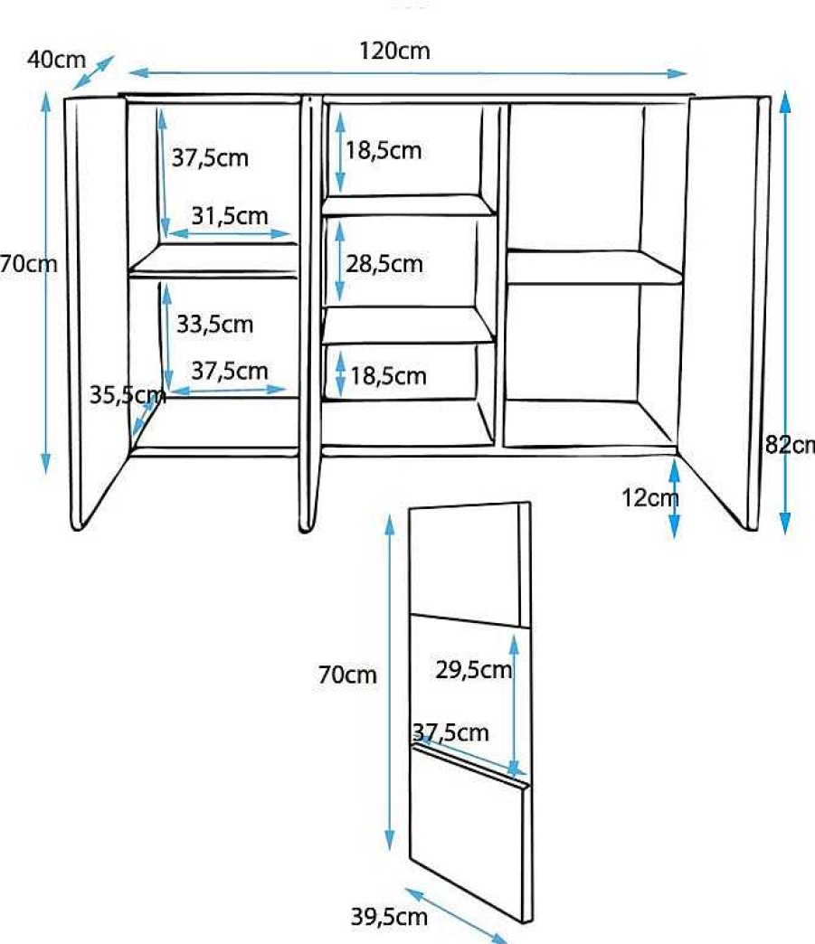 Salones Modernos Muebles Bonitos | Aparador Modelo Luke A2 (120X82Cm) Color Blanco Y Sonoma Con Patas De Aluminio