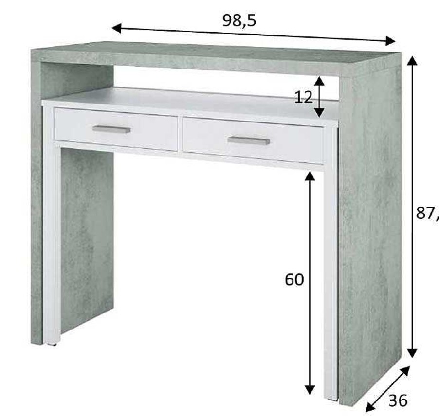 Oficina Muebles Bonitos | Consola Escritorio Modelo Moraira En Color Blanco Y Cemento