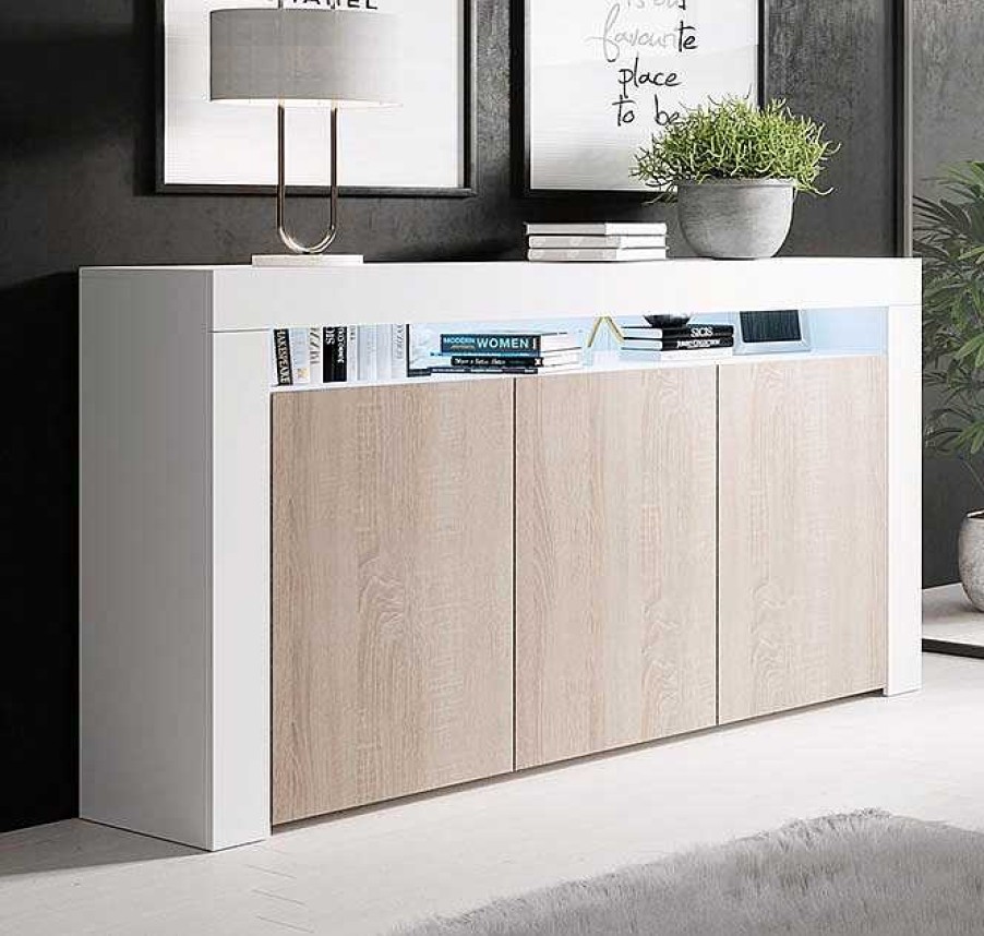 Salones Modernos Muebles Bonitos | Aparador Modelo Aker Color Blanco Y Sonoma