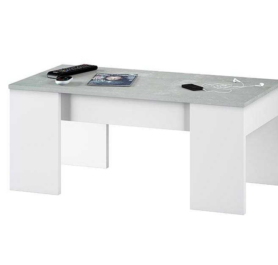 Salones Modernos Muebles Bonitos | Mesa De Centro Elevable Modelo Cocentaina En Color Blanco Y Gris Cemento