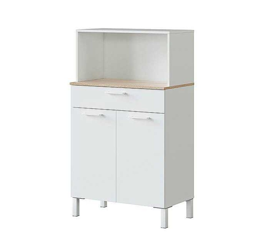 Recibidores Modernos Muebles Bonitos | Mueble Auxiliar De Cocina 2 Puertas Y 1 Caj N Modelo Malta En Color Blanco Y Sonoma