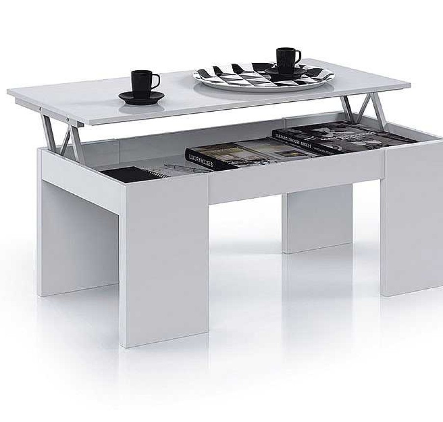 Salones Modernos Muebles Bonitos | Mesa De Centro Elevable Modelo Salem En Color Blanco Brillo