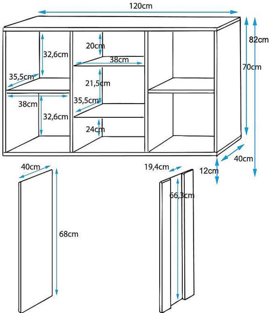 Salones Modernos Muebles Bonitos | Aparador Modelo Luke A1 (120X82Cm) Color Blanco Y Sonoma Con Patas De Aluminio