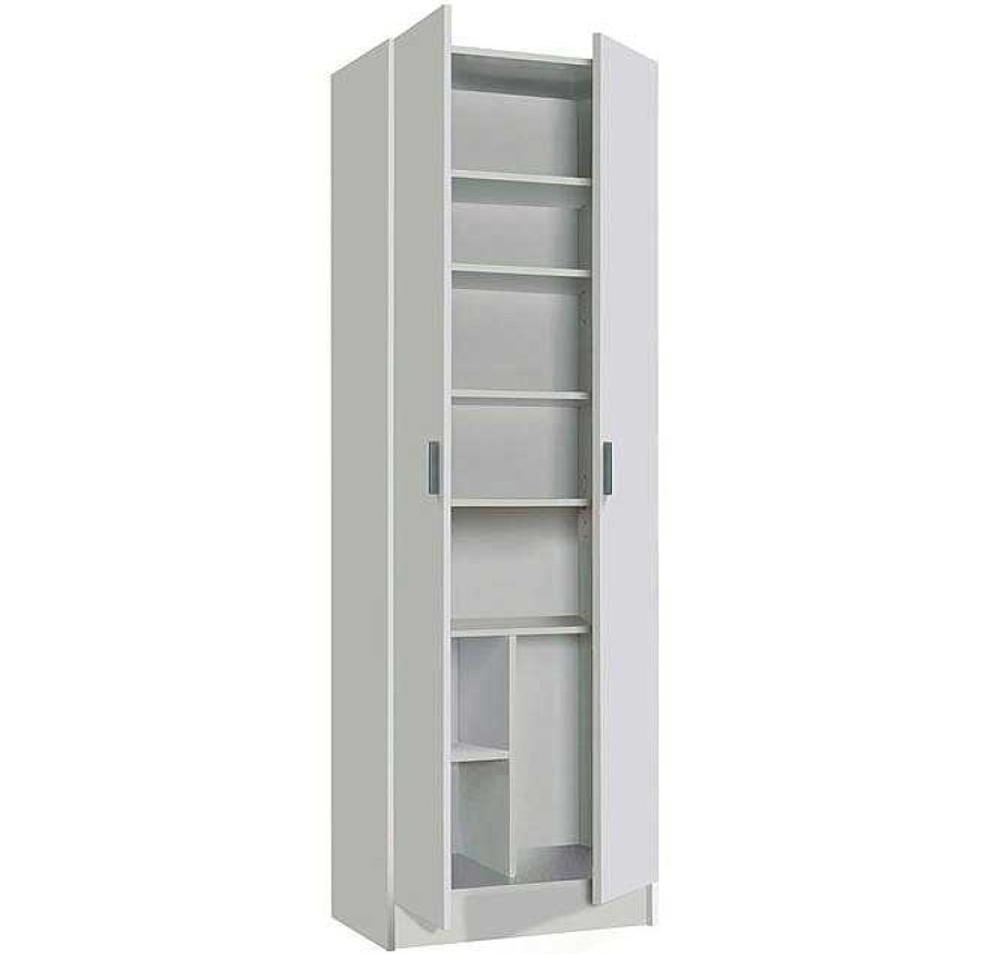 Recibidores Modernos Muebles Bonitos | Armario Multiusos 2 Puertas + 7 Estantes Modelo Benicarlo En Color Blanco