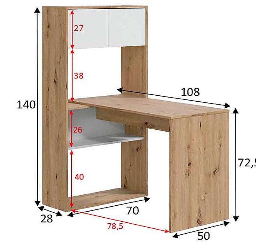 Oficina Muebles Bonitos | Mesa De Estudio Con Estante Modelo Nerpio En Color Roble Y Blanco