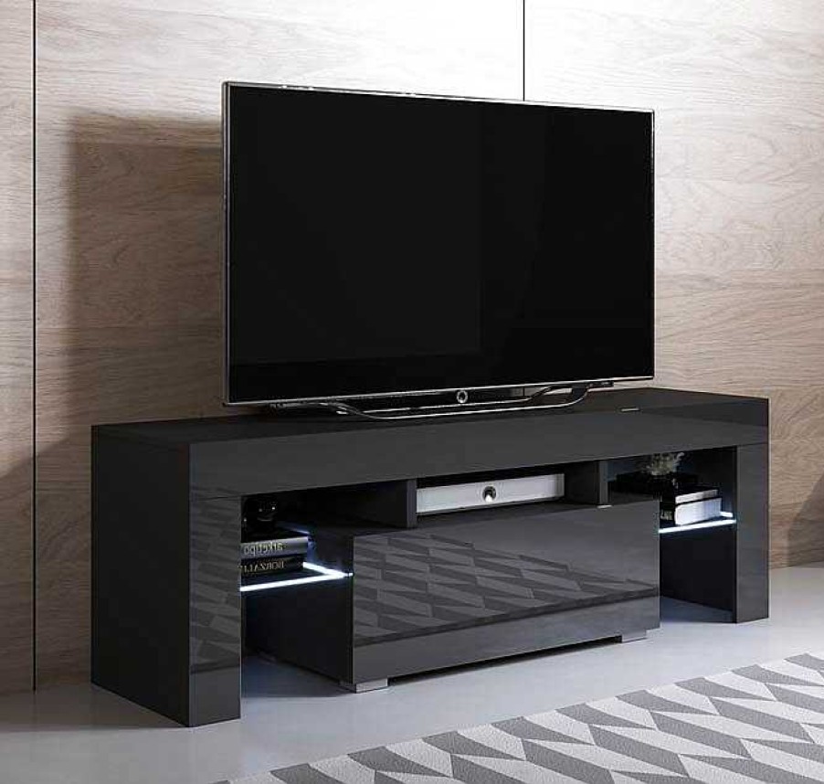 Salones Modernos Muebles Bonitos | Mueble Tv Modelo Elio (130X45Cm) Color Negro Con Led