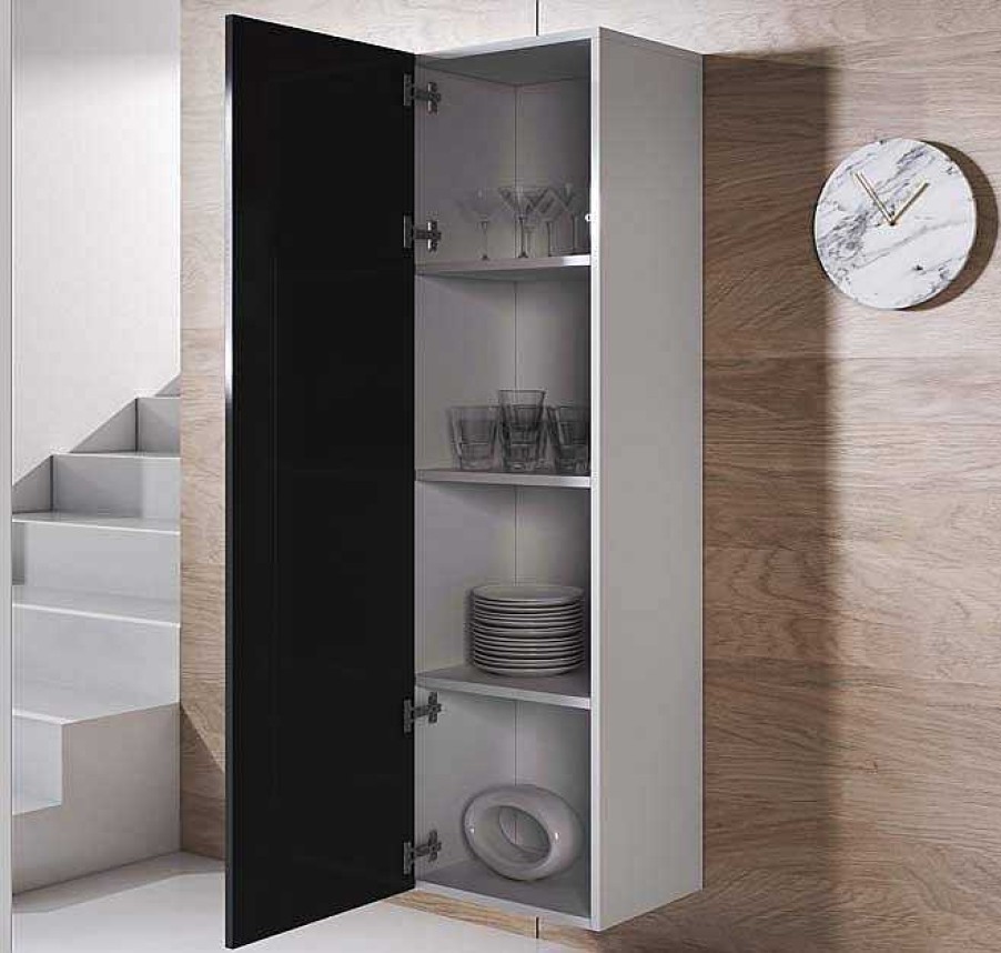 Salones Modernos Muebles Bonitos | Armario Colgante Modelo Luke V4 (40X165Cm) Color Blanco Y Negro