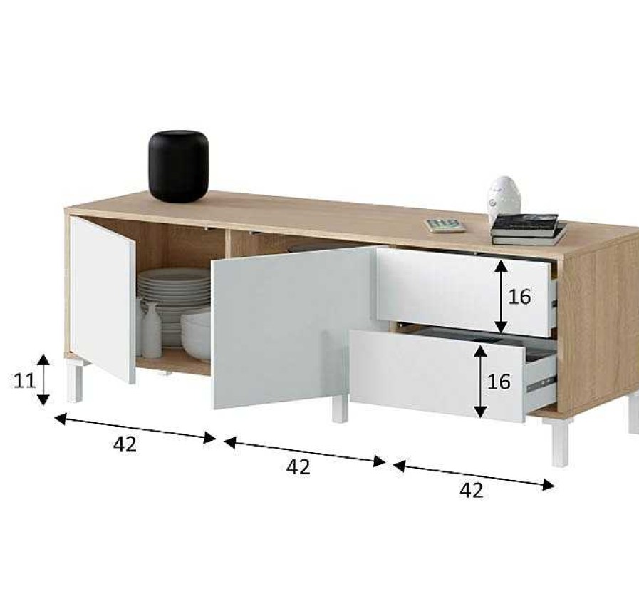 Salones Modernos Muebles Bonitos | Mueble De Televisi N Modelo Umea En Color Sonoma Y Blanco