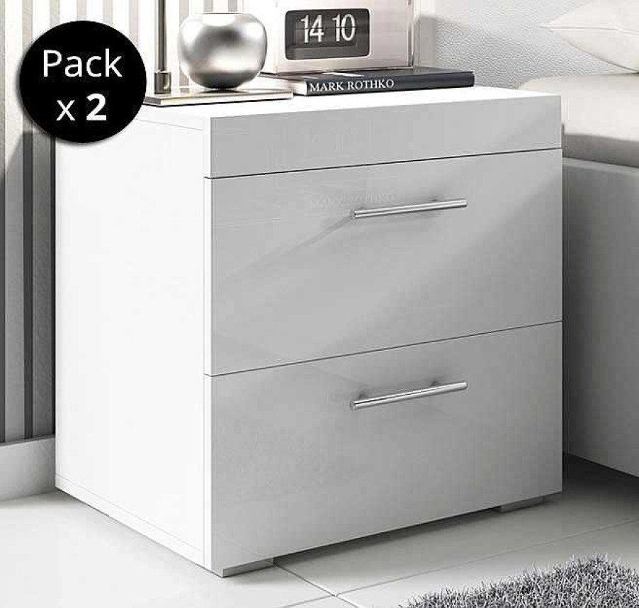 Dormitorios Muebles Bonitos | Pack De 2 Mesitas De Noche Ciro Blanco