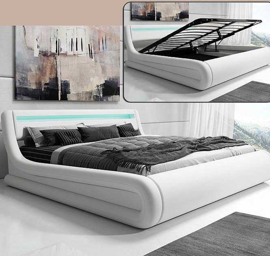 Dormitorios Muebles Bonitos | Cama De Matrimonio Con Canap Rodas En Color Blanco (150X190Cm)