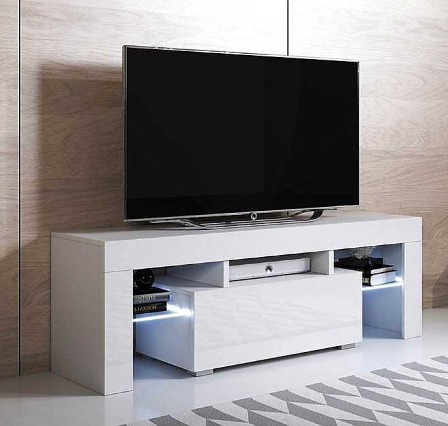 Salones Modernos Muebles Bonitos | Mueble Tv Modelo Elio (130X45Cm) Color Blanco Con Led